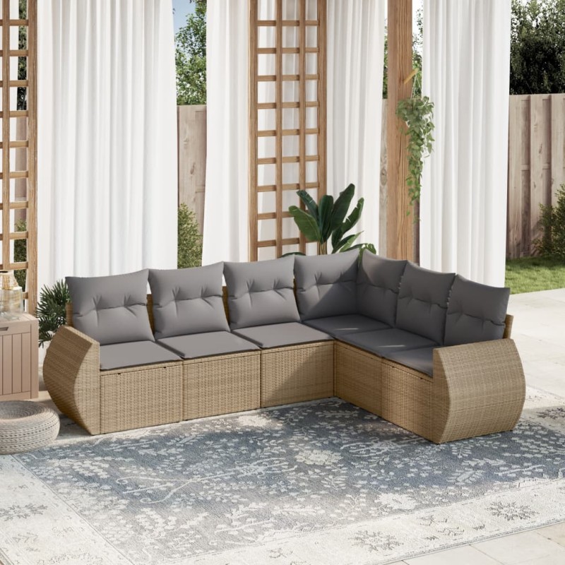 vidaXL Juego de sofás jardín con cojines 6 pzas ratán sintético beige vidaXL Juego de sofás jardín con cojines 6 pzas ratán sintético beige