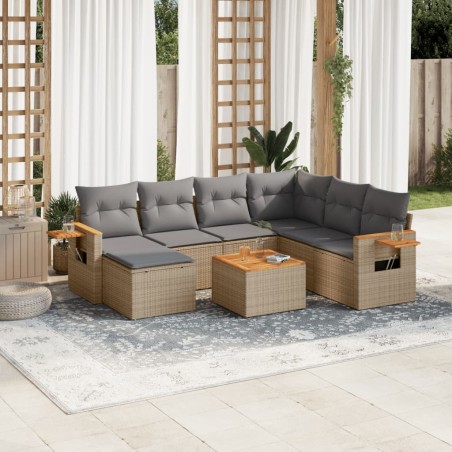vidaXL Juego de sofás de jardín con cojines beige 8 pzas ratán PE