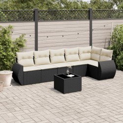 vidaXL Set de comedor de jardín 7 pzas y cojines ratán sintético negro