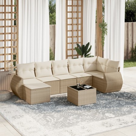 vidaXL Juego de sofás de jardín con cojines beige 8 pzas ratán PE