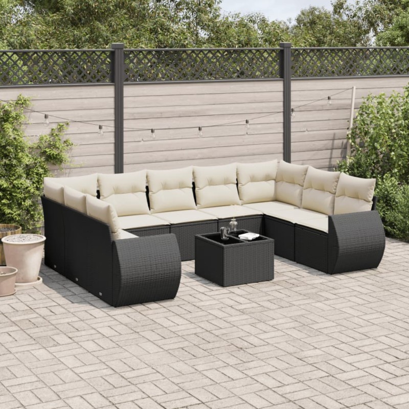 vidaXL Set de sofás de jardín 10 pzas cojines ratán sintético negro vidaXL Set de sofás de jardín 10 pzas cojines ratán sintético negro
