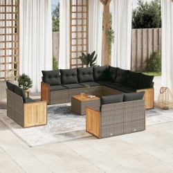 vidaXL Set de sofás de jardín 12 pzas con cojines ratán sintético gris