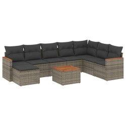 vidaXL Set de muebles de jardín 9 pzas y cojines ratán sintético gris