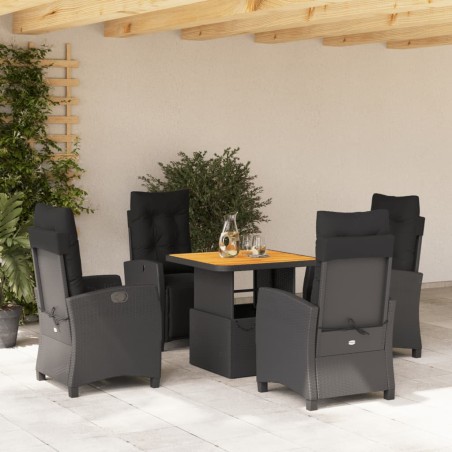 vidaXL Set de muebles jardín 5 pzas con cojines ratán sintético negro