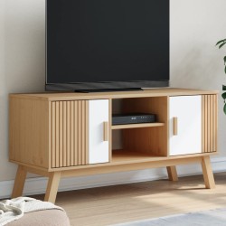 vidaXL Mueble de TV OLDEN madera maciza pino blanco marrón 114x43x57cm