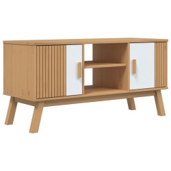 vidaXL Mueble de TV OLDEN madera maciza pino blanco marrón 114x43x57cm