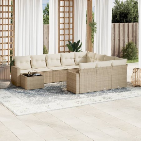 vidaXL Set de sofás de jardín 11pzas con cojines ratán sintético beige