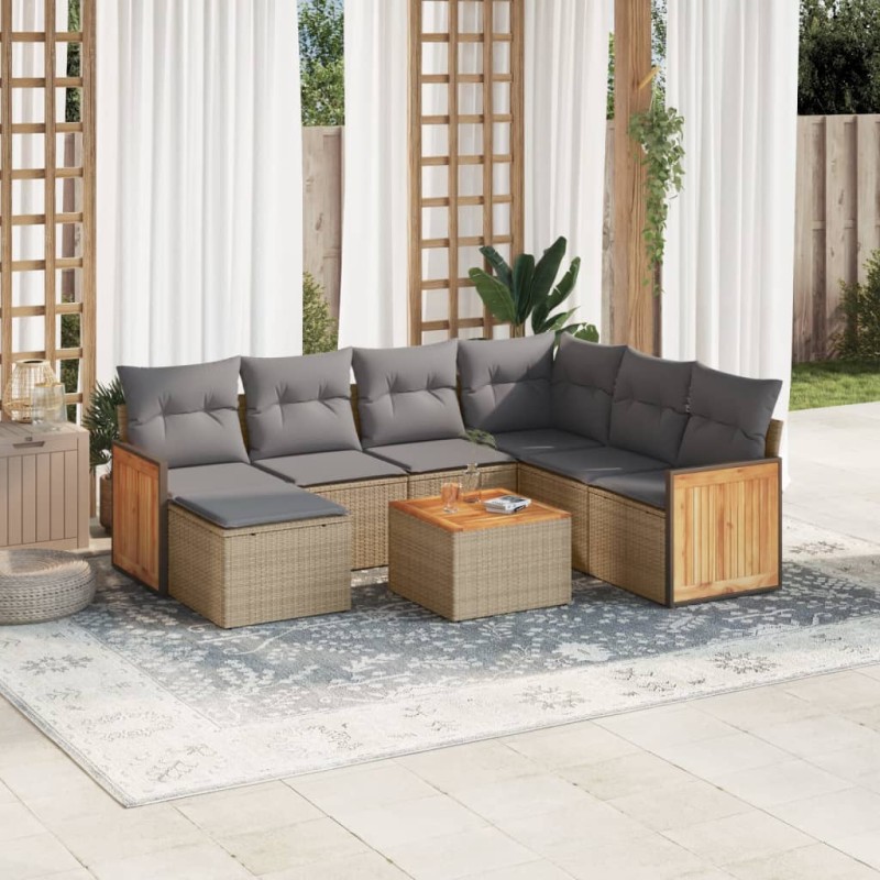 vidaXL Juego de sofás de jardín con cojines beige 8 pzas ratán PE