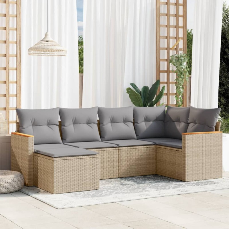 vidaXL Juego de sofás jardín con cojines beige mezcla 6 pzas ratán PE vidaXL Juego de sofás jardín con cojines beige mezcla 6 pzas ratán PE