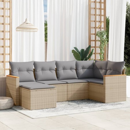 vidaXL Juego de sofás jardín con cojines beige mezcla 6 pzas ratán PE