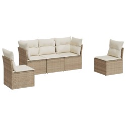 vidaXL Juego de sofás jardín con cojines 5 pzas ratán sintético beige