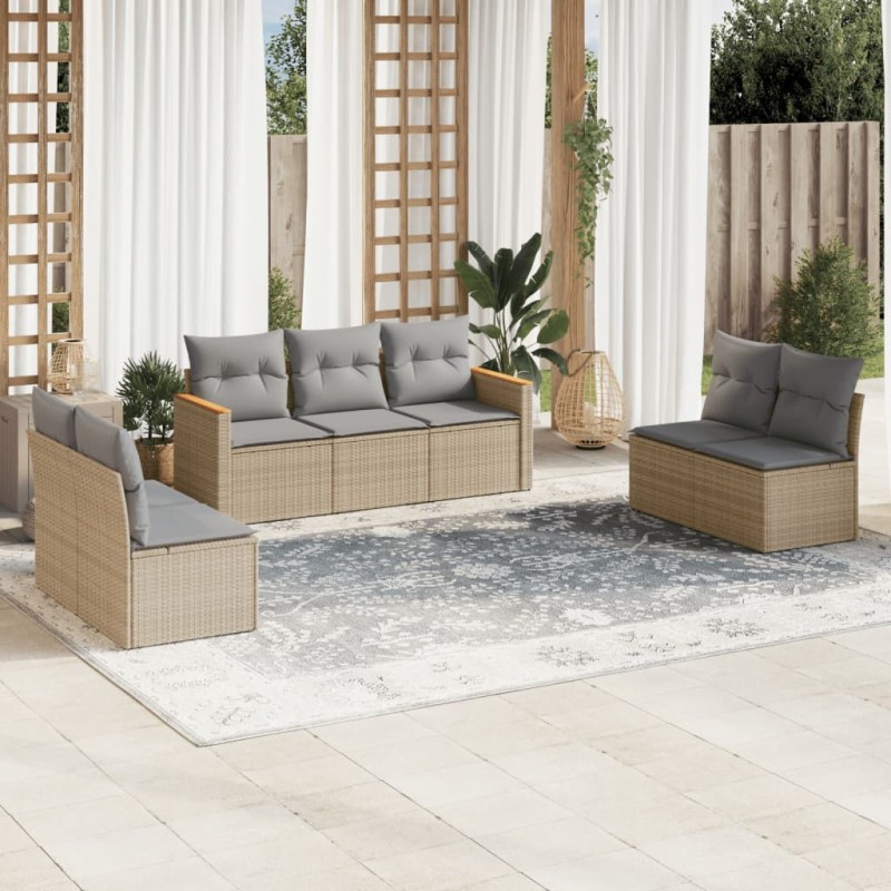 vidaXL Juego de sofás jardín con cojines beige mezcla 7 pzas ratán PE vidaXL Juego de sofás jardín con cojines beige mezcla 7 pzas ratán PE