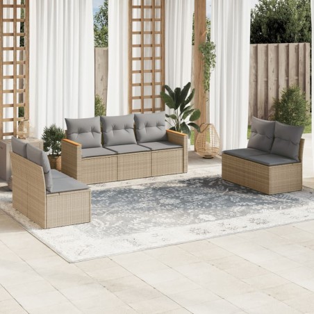 vidaXL Juego de sofás jardín con cojines beige mezcla 7 pzas ratán PE
