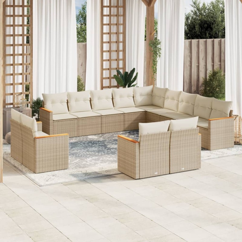 vidaXL Set sofás de jardín con cojines 13 pzas ratán sintético beige vidaXL Set sofás de jardín con cojines 13 pzas ratán sintético beige