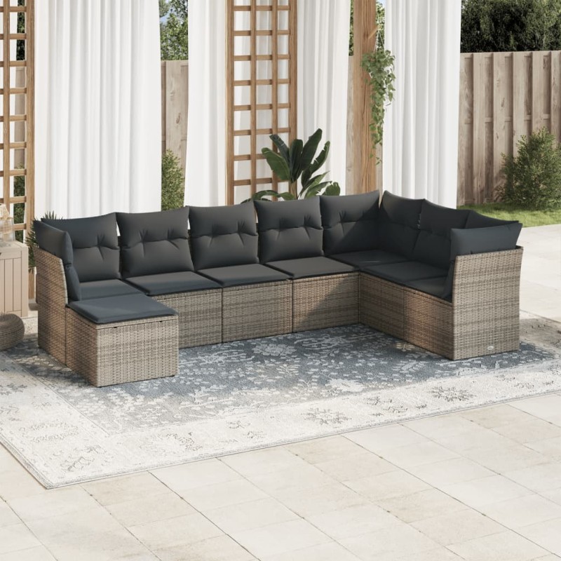 vidaXL Set de sofás de jardín 8 pzas y cojines ratán sintético gris vidaXL Set de sofás de jardín 8 pzas y cojines ratán sintético gris