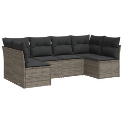 vidaXL Set de muebles de jardín 6 pzas y cojines ratán sintético gris