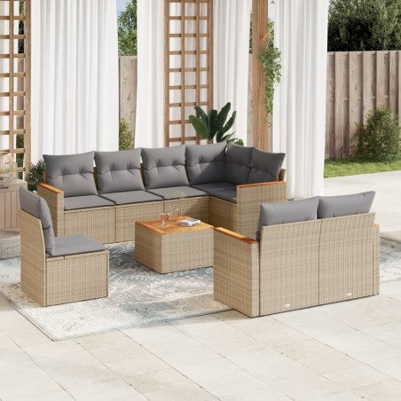 vidaXL Juego de sofás jardín con cojines beige mezcla 9 pzas ratán PE