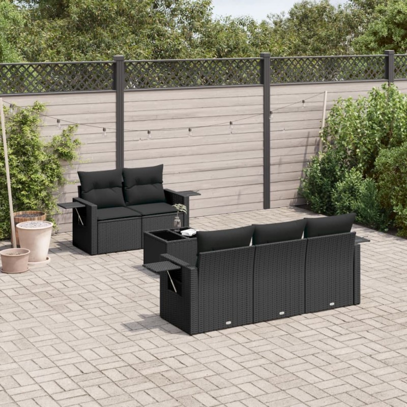 vidaXL Set de sofás de jardín 6 piezas y cojines ratán sintético negro vidaXL Set de sofás de jardín 6 piezas y cojines ratán sintético negro