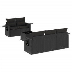 vidaXL Set de sofás de jardín 6 piezas y cojines ratán sintético negro