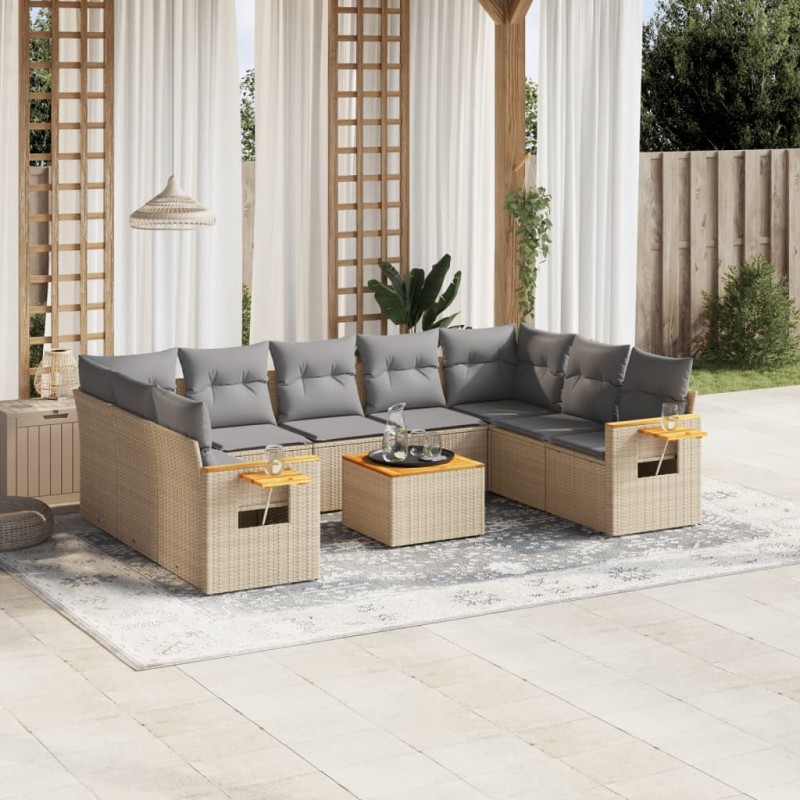 vidaXL Juego de sofás jardín con cojines beige 10 pzas ratán sintético vidaXL Juego de sofás jardín con cojines beige 10 pzas ratán sintético