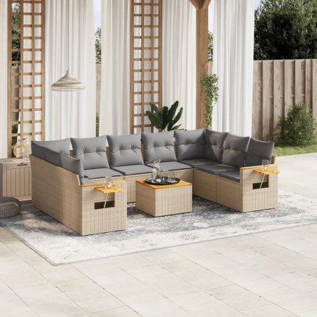 vidaXL Juego de sofás jardín con cojines beige 10 pzas ratán sintético