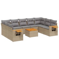vidaXL Juego de sofás jardín con cojines beige 10 pzas ratán sintético