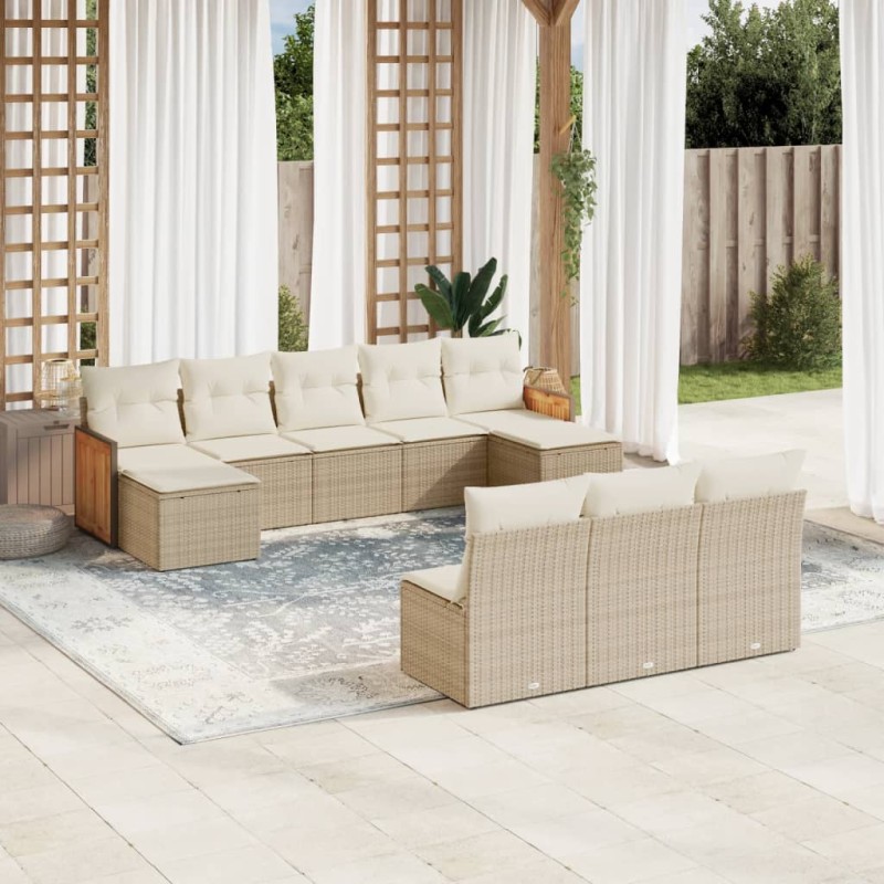 vidaXL Juego de sofás jardín con cojines beige 10 pzas ratán sintético vidaXL Juego de sofás jardín con cojines beige 10 pzas ratán sintético