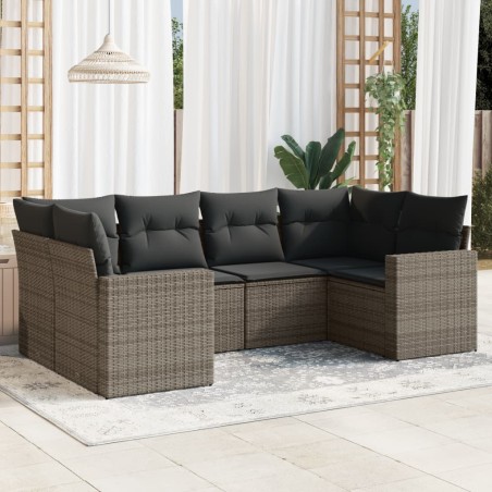 vidaXL Set de muebles de jardín 6 pzas y cojines ratán sintético gris