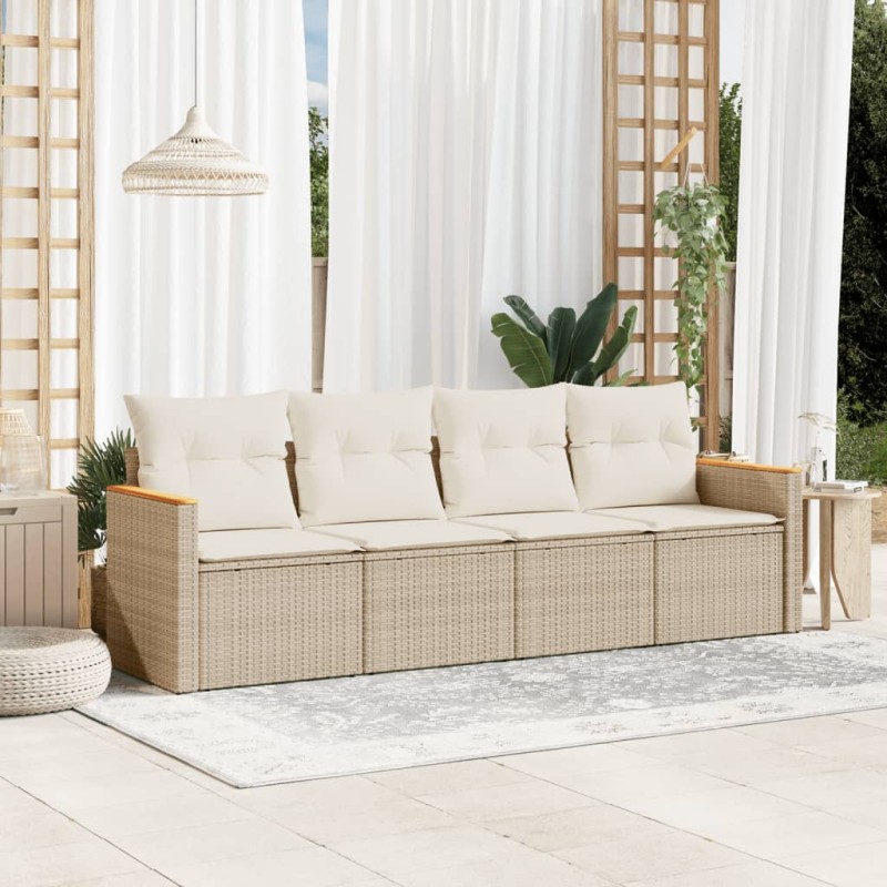 vidaXL Juego de sofás jardín con cojines 4 pzas ratán sintético beige vidaXL Juego de sofás jardín con cojines 4 pzas ratán sintético beige