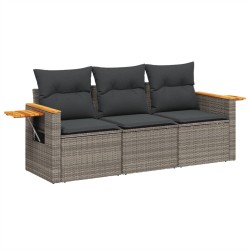 vidaXL Set de sofá de jardín 3 pzas y cojines ratán sintético gris