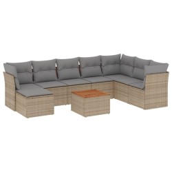 vidaXL Set de sofás de jardín 9 pzas con cojines ratán sintético beige