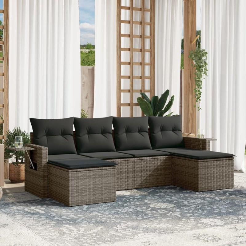vidaXL Set de muebles de jardín 6 pzas y cojines ratán sintético gris