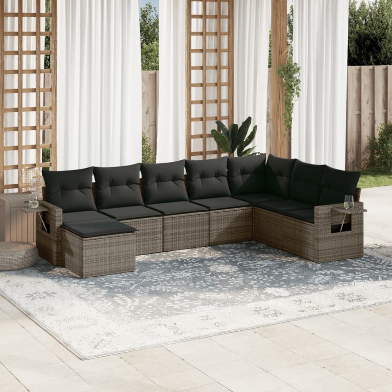 vidaXL Set de sofás de jardín 8 pzas y cojines ratán sintético gris vidaXL Set de sofás de jardín 8 pzas y cojines ratán sintético gris