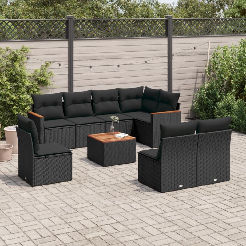 vidaXL Set de sofás de jardín 8 piezas y cojines ratán sintético negro vidaXL Set de sofás de jardín 8 piezas y cojines ratán sintético negro