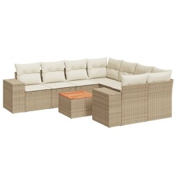 vidaXL Set de sofás de jardín 9 pzas con cojines ratán sintético beige