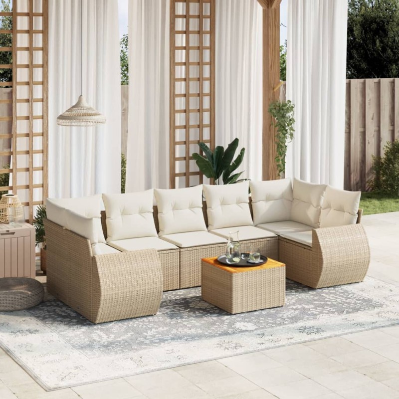 vidaXL Juego de sofás de jardín con cojines beige 8 pzas ratán PE vidaXL Juego de sofás de jardín con cojines beige 8 pzas ratán PE