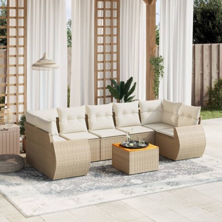 vidaXL Juego de sofás de jardín con cojines beige 8 pzas ratán PE