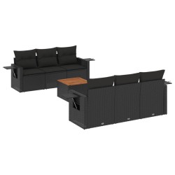 vidaXL Set de comedor de jardín 7 pzas y cojines ratán sintético negro