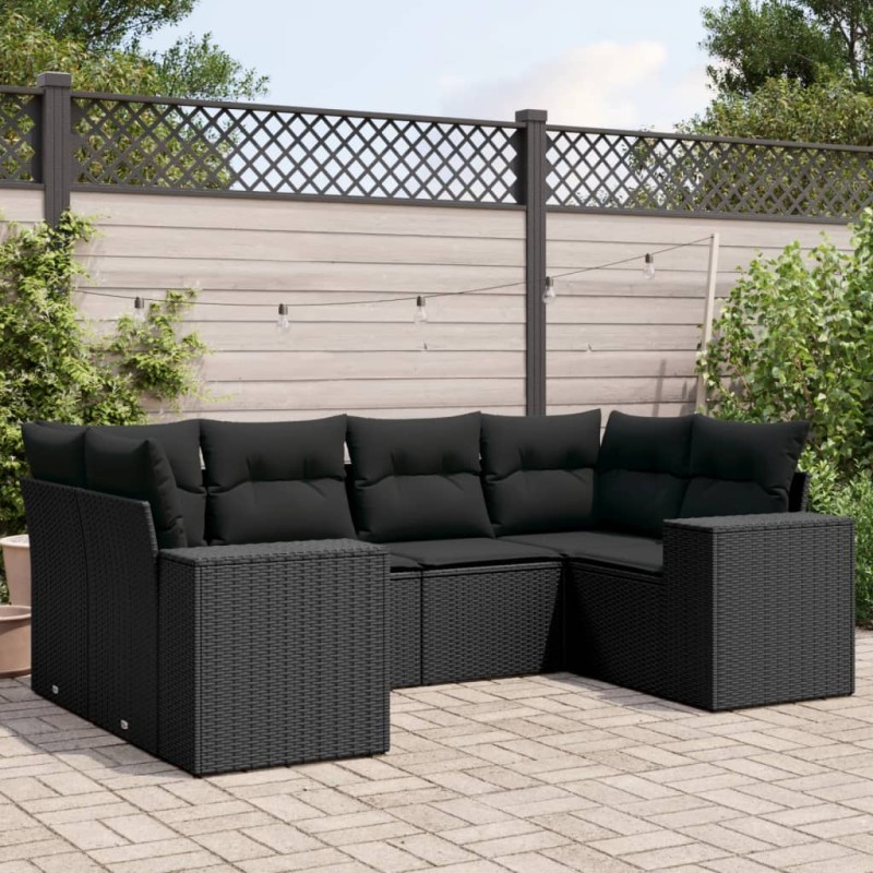 vidaXL Set de sofás de jardín 6 piezas y cojines ratán sintético negro vidaXL Set de sofás de jardín 6 piezas y cojines ratán sintético negro
