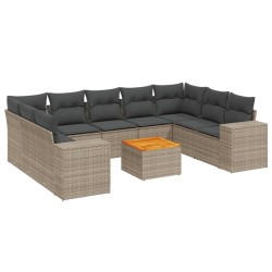 vidaXL Set de sofás de jardín 10 pzas con cojines ratán sintético gris