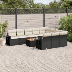 vidaXL Set de sofás de jardín 11 pzas y cojines ratán sintético negro