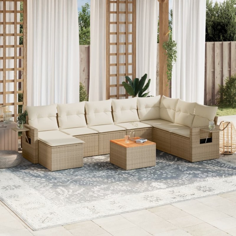 vidaXL Set de sofás de jardín 9 pzas con cojines ratán sintético beige