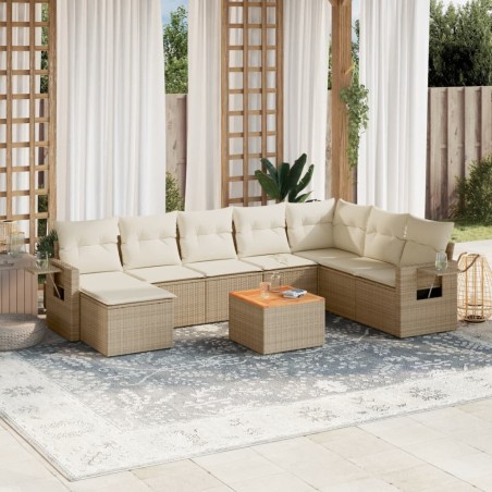 vidaXL Set de sofás de jardín 9 pzas con cojines ratán sintético beige