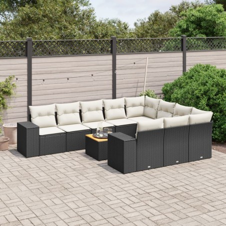 vidaXL Set de sofás de jardín 11 pzas y cojines ratán sintético negro