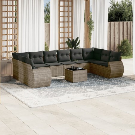 vidaXL Set de sofás de jardín 11 pzas y cojines ratán sintético gris