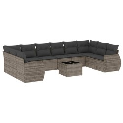 vidaXL Set de sofás de jardín 11 pzas y cojines ratán sintético gris