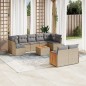 vidaXL Juego de sofás jardín con cojines beige 10 pzas ratán sintético