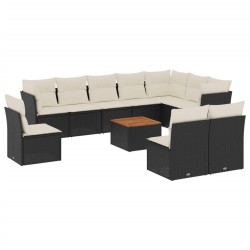 vidaXL Set de sofás de jardín 11 pzas y cojines ratán sintético negro