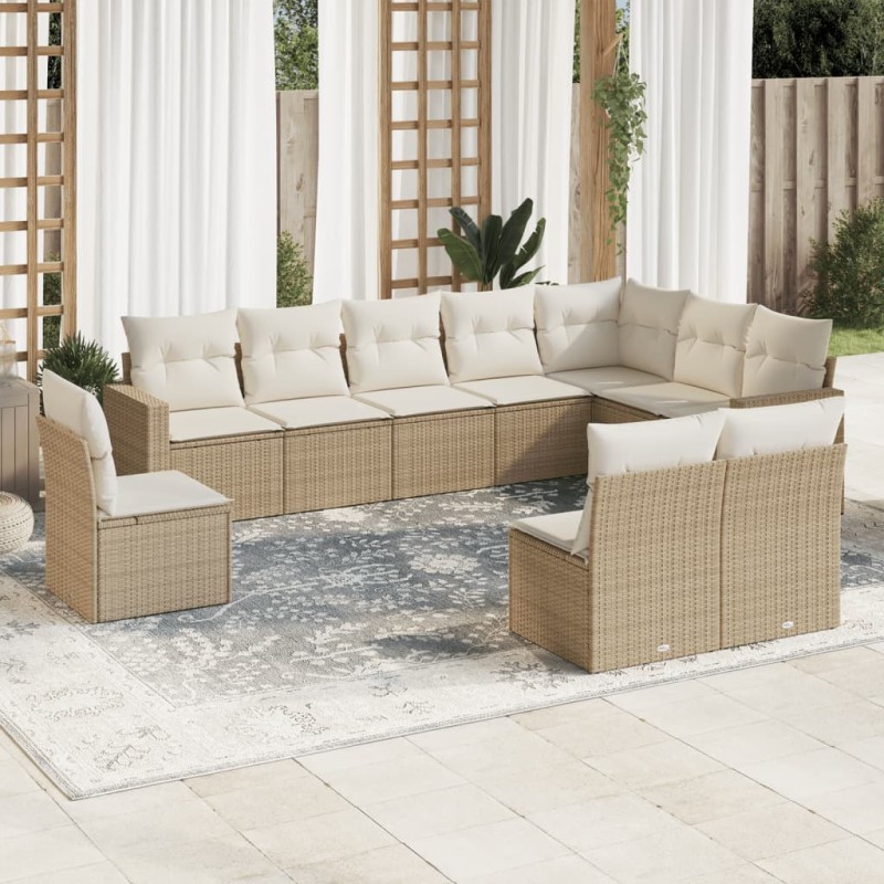 vidaXL Juego de sofás jardín con cojines beige 10 pzas ratán sintético vidaXL Juego de sofás jardín con cojines beige 10 pzas ratán sintético