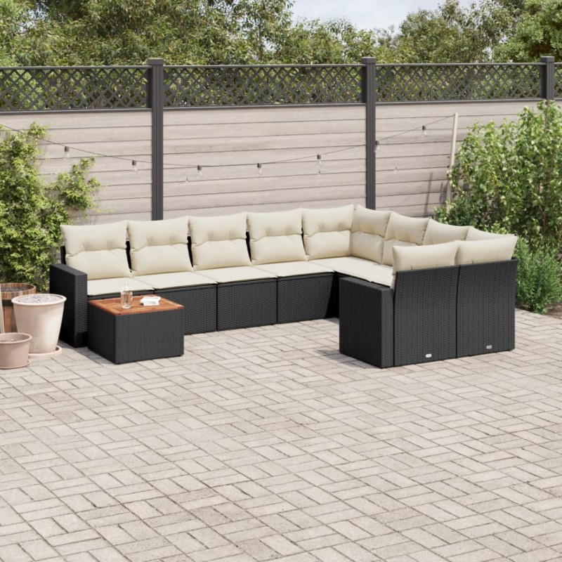 vidaXL Set de sofás de jardín 10 pzas cojines ratán sintético negro vidaXL Set de sofás de jardín 10 pzas cojines ratán sintético negro